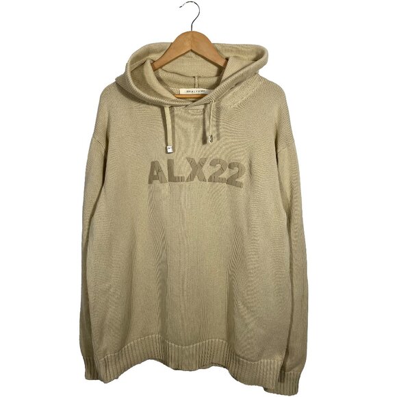 1017 ALYX 9SM Treated Logo Knit Hooded Sweater Beige Cotton Size XL - Picture 1 of 11